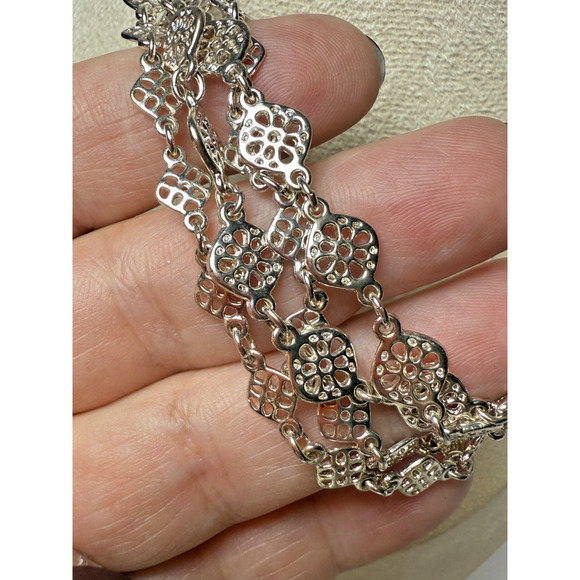 Stella & Dot 66" Devon Silver Tone Filigree Link Layering Chain Necklace Long - Picture 2 of 3